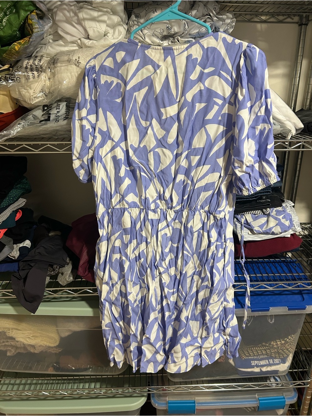 Purple & White Printed Puff-Sleeve Women’s Dress